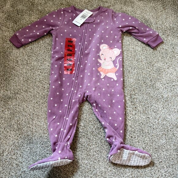 Purple Polka Dot Kids Carter's Mouse Fleece Footie One Piece PJs - Baby Girl - Picture 2 of 8